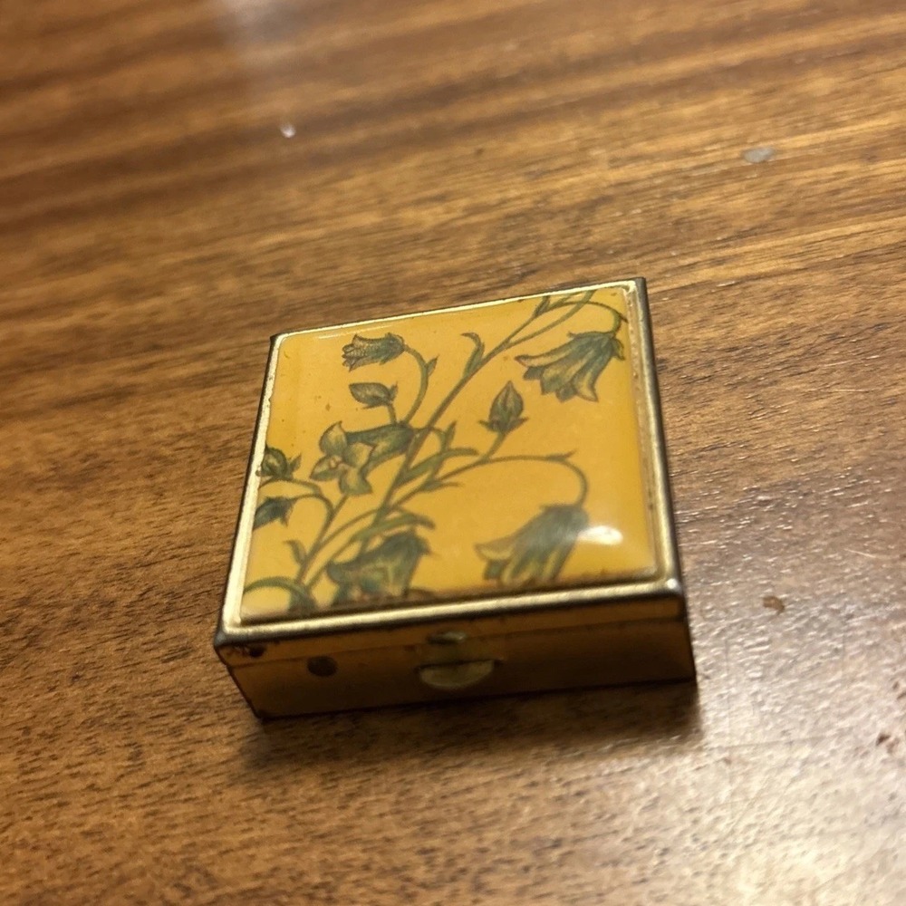 Vintage Gold Tone Pill Box with Floral Design Mini - Picture 2 of 6